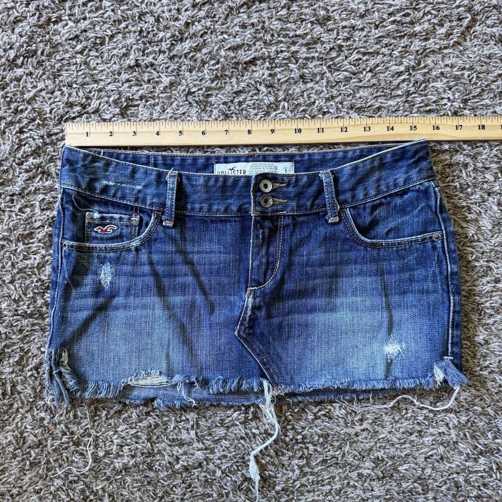 Vintage Hollister Skirt Womens Size 1 Blue Denim Micro Mini Distressed Fray Y2K - Picture 4 of 5